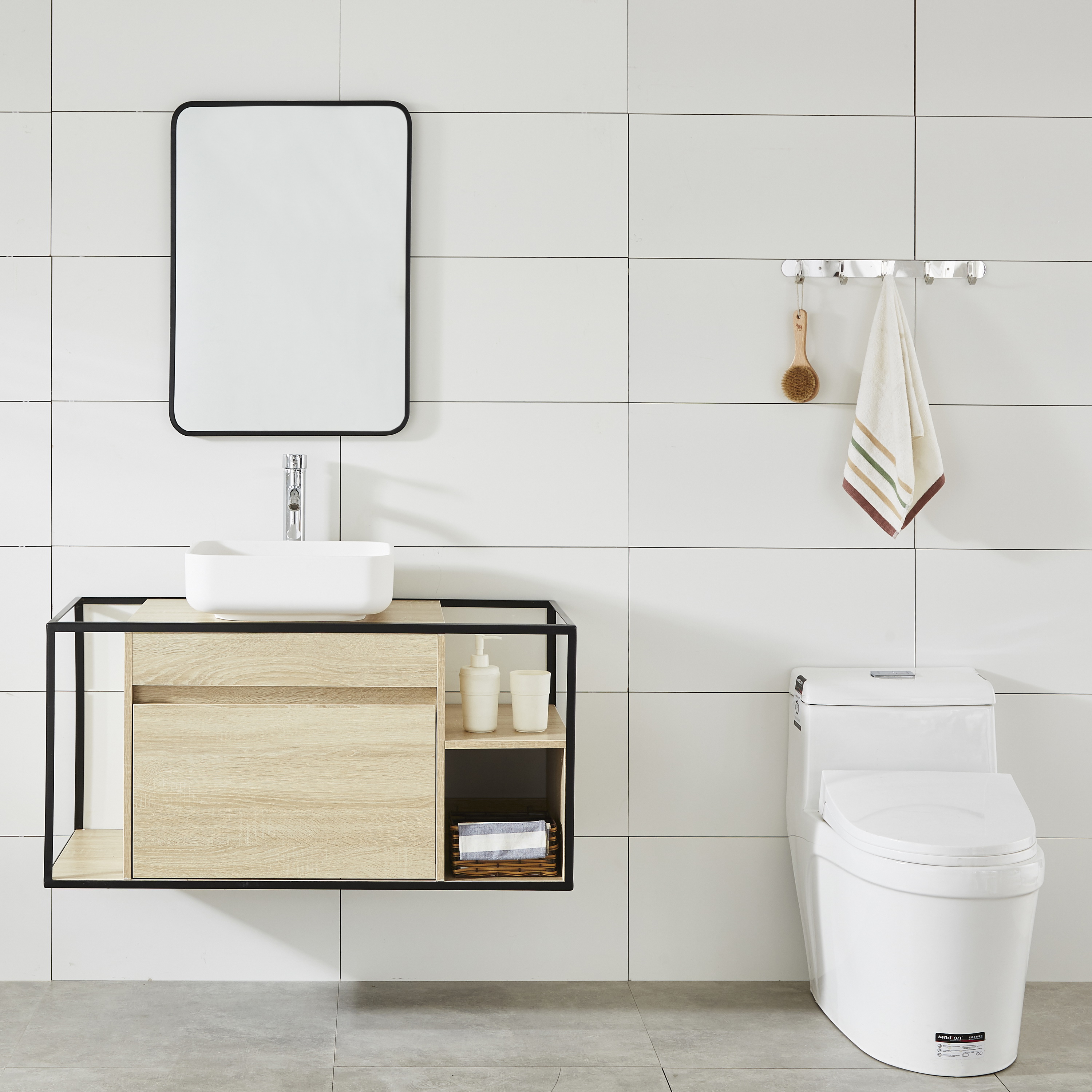 New Design Matt Black Metal Frame Industry Style Modern Bathroom Cabinet with Basin Vanity Set