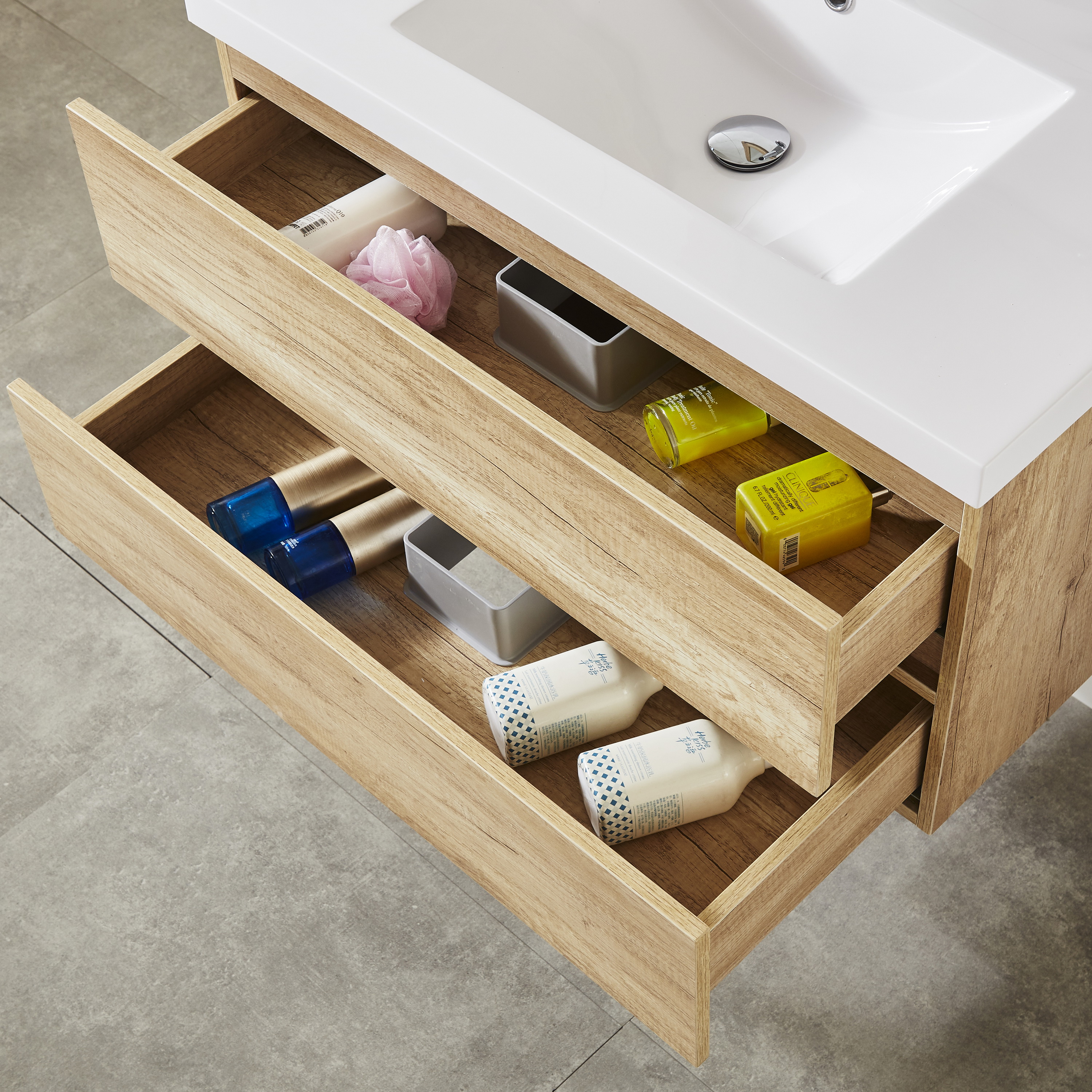 New Design Vanilla Melamine Modern Bathroom Cabinet with Basin Vanity Set