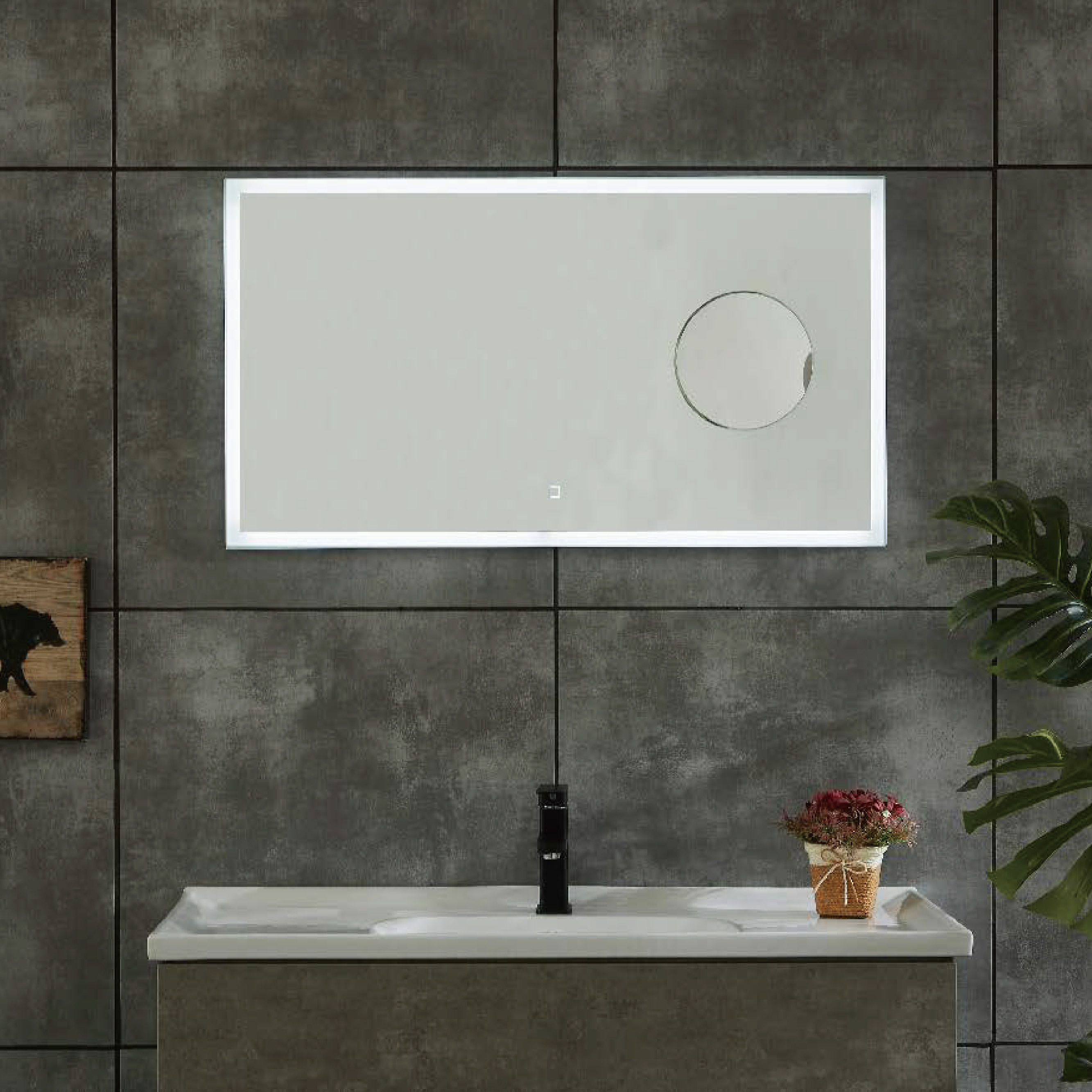 Big Horizonal Copper-free Bathroom LED Mirror With Magnifying