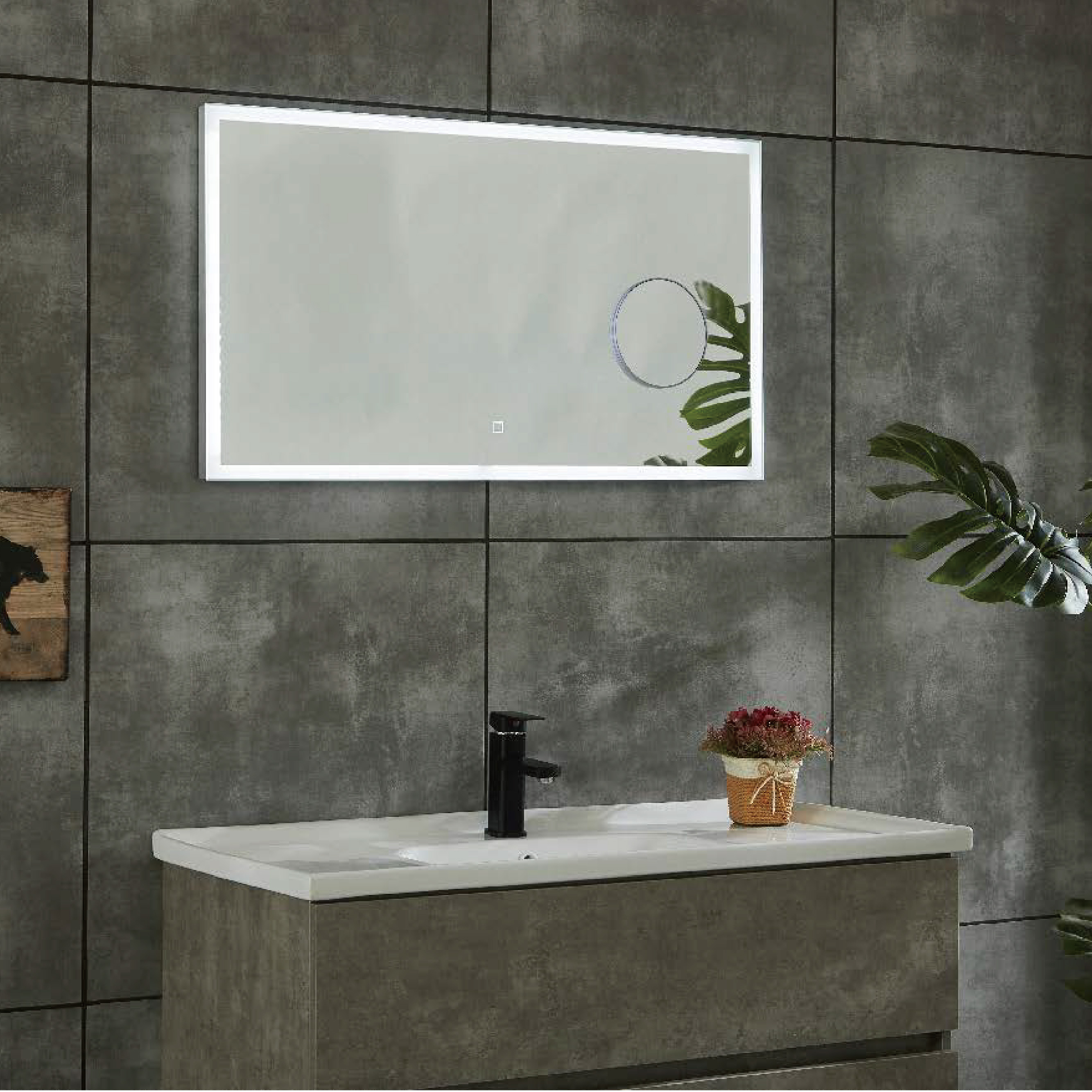Big Horizonal Copper-free Bathroom LED Mirror With Magnifying