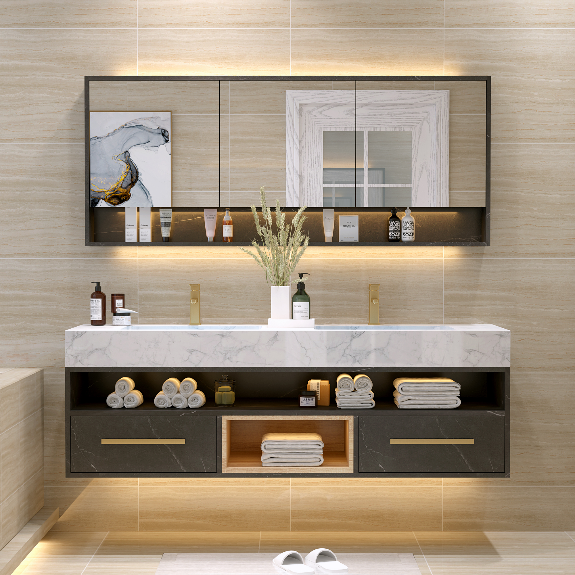 Customized Popular Wall Mounted Modern Bathroom Vanity