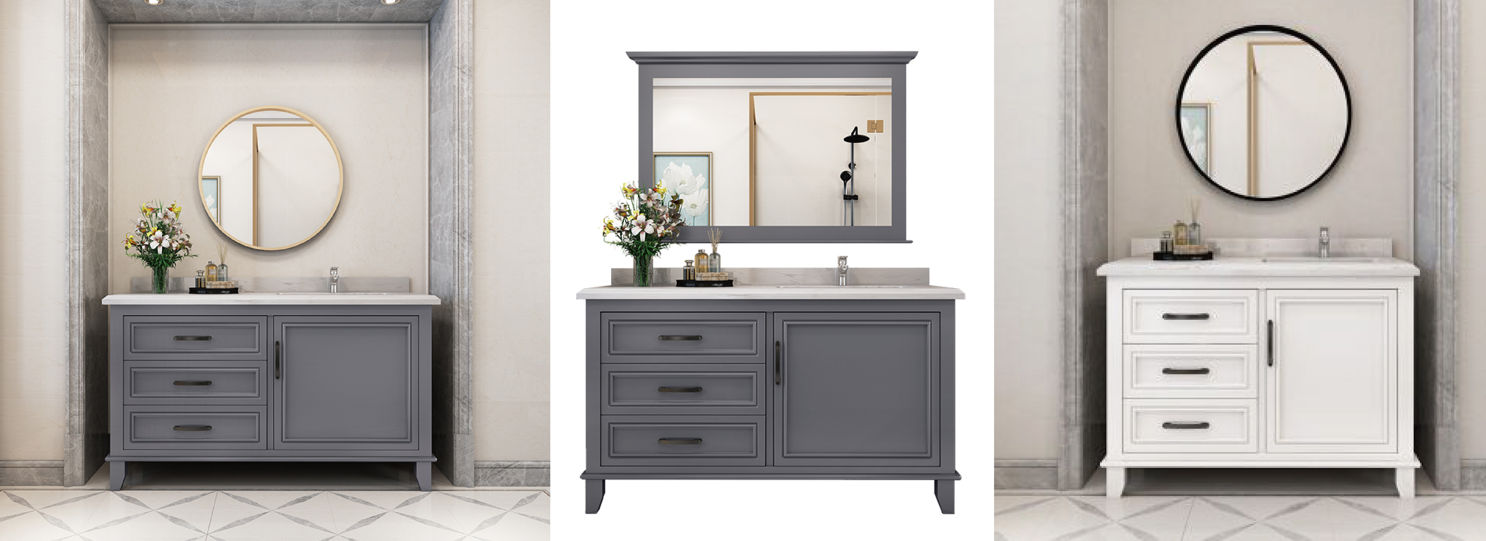 Floor Standing Bathroom Ideas Wirh Doors and Drawers Optional Normal Mirror LED Mirror