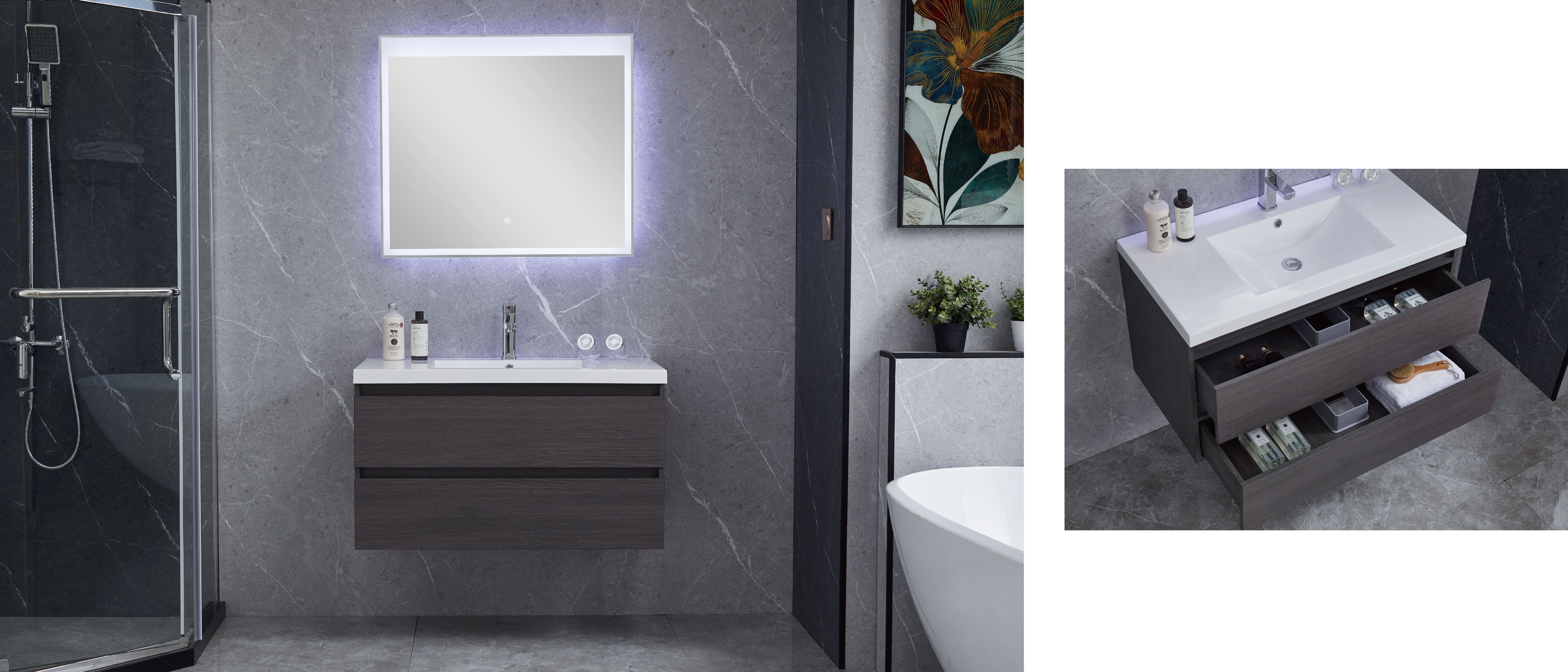 Dark Oak Wood Color Bathroom Wall Mounted Vanity Buy