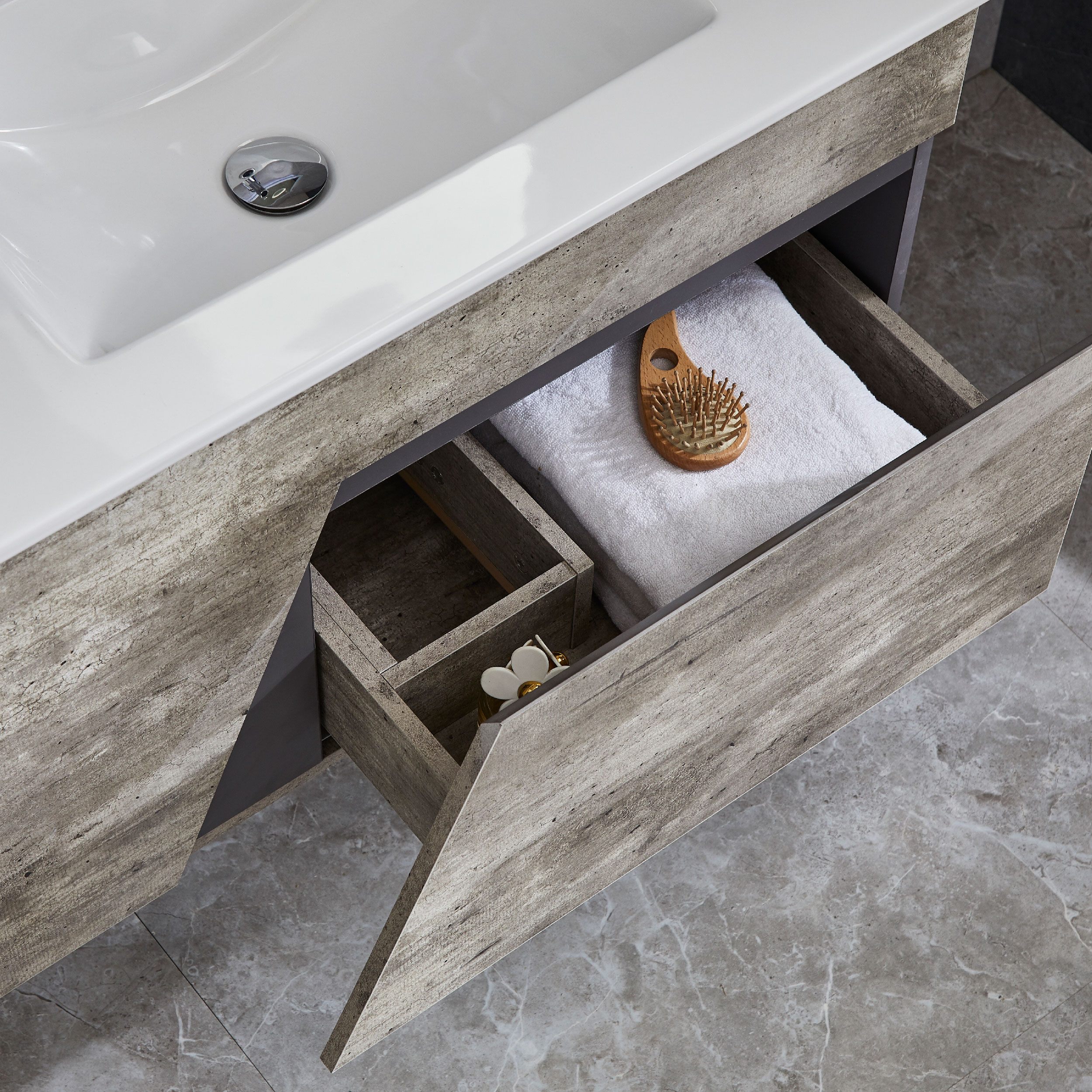 Bathroom Cabinets Wall Mounted Vanity With Matt Gray Wood Color