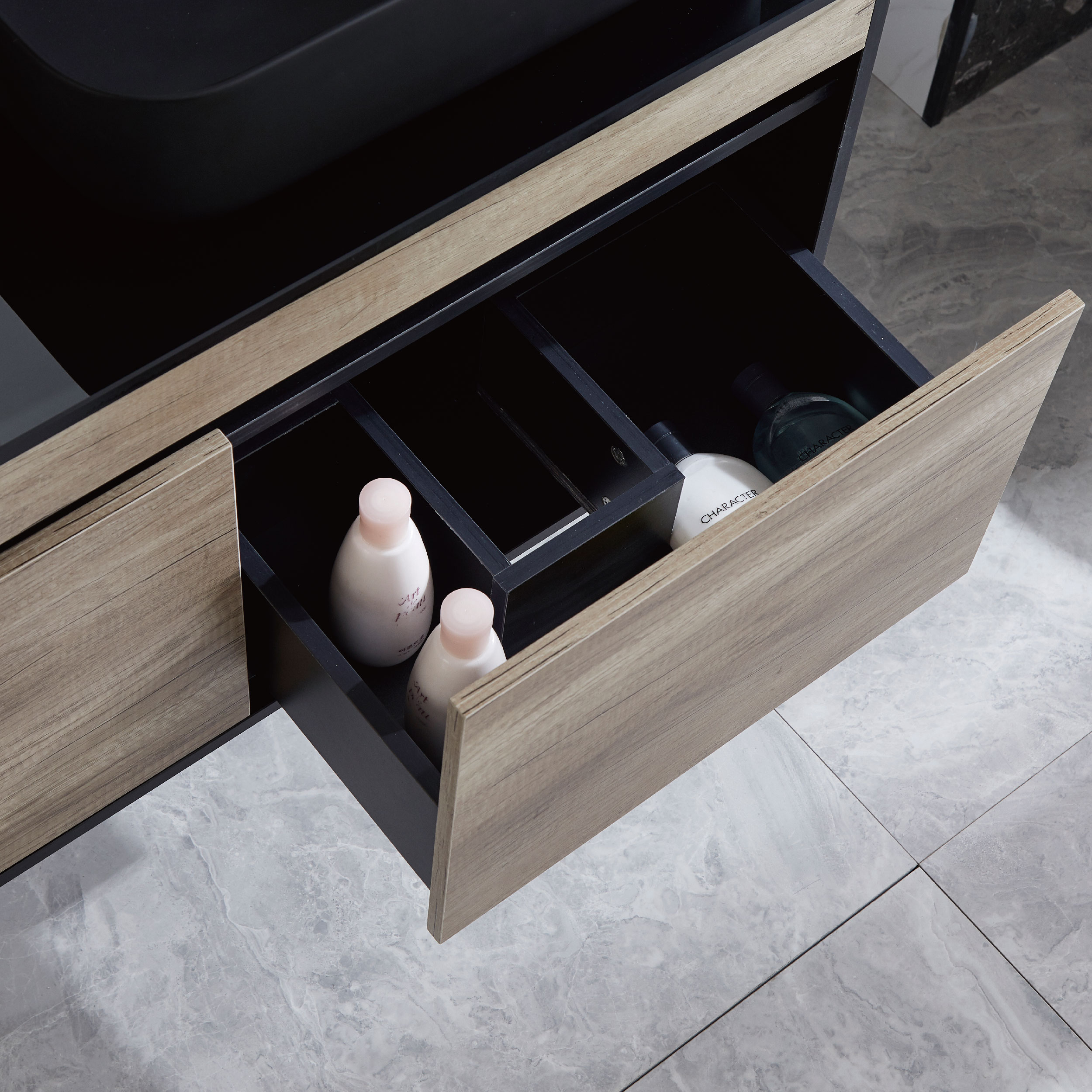 Bathroom Cabinets Wall Mounted Vanity With Black Basin